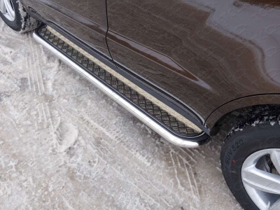 Пороги с площадкой алюминиевый лист 60 мм ТСС для Geely Emgrand X7 2013-2018