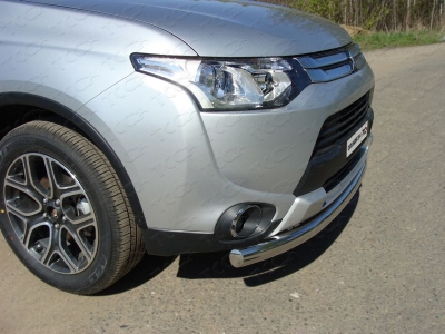 Защита передняя овальная 75х42 мм ТСС для Mitsubishi Outlander 2014-2015