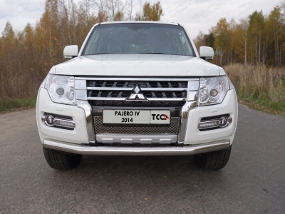 Защита переднего бампера 76 мм ТСС для Mitsubishi Pajero 4 2014-2021