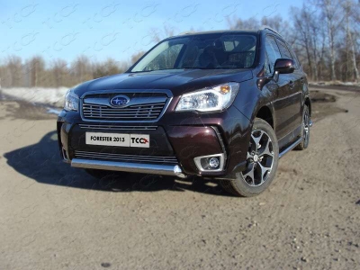 Защита передняя овальная короткая 75х42 мм ТСС для Subaru Forester SJ 2013-2016