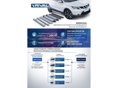Пороги алюминиевые Rival Premium Black для Toyota RAV4 2019-2021