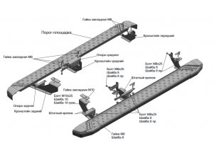 Пороги на автомобиль "Bmw-Style круг" Rival для GAC GS8 (Гак джи эс 8) I поколение 2019-н.в., 180 см, 2 шт., алюминий №D180AL.9201.1
